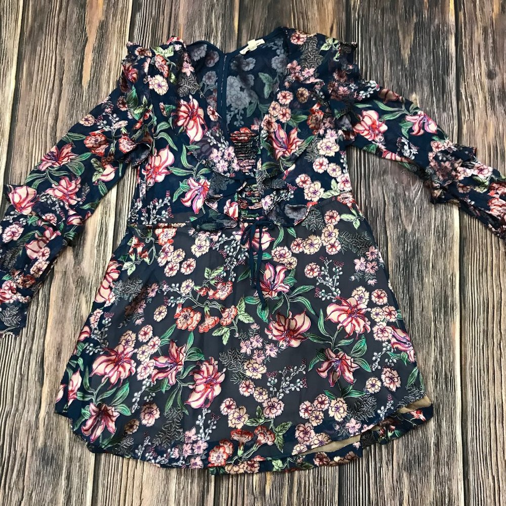 For Love & Lemons Blue Flora Mini Dress, XS - Picture 4 of 8